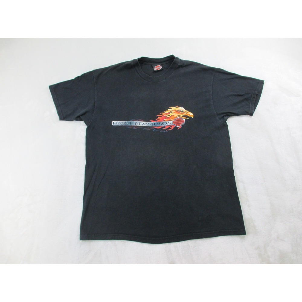 VINTAGE Harley Davidson Shirt Mens Extra Large Black Eagle Motorcycle‎ 00s*